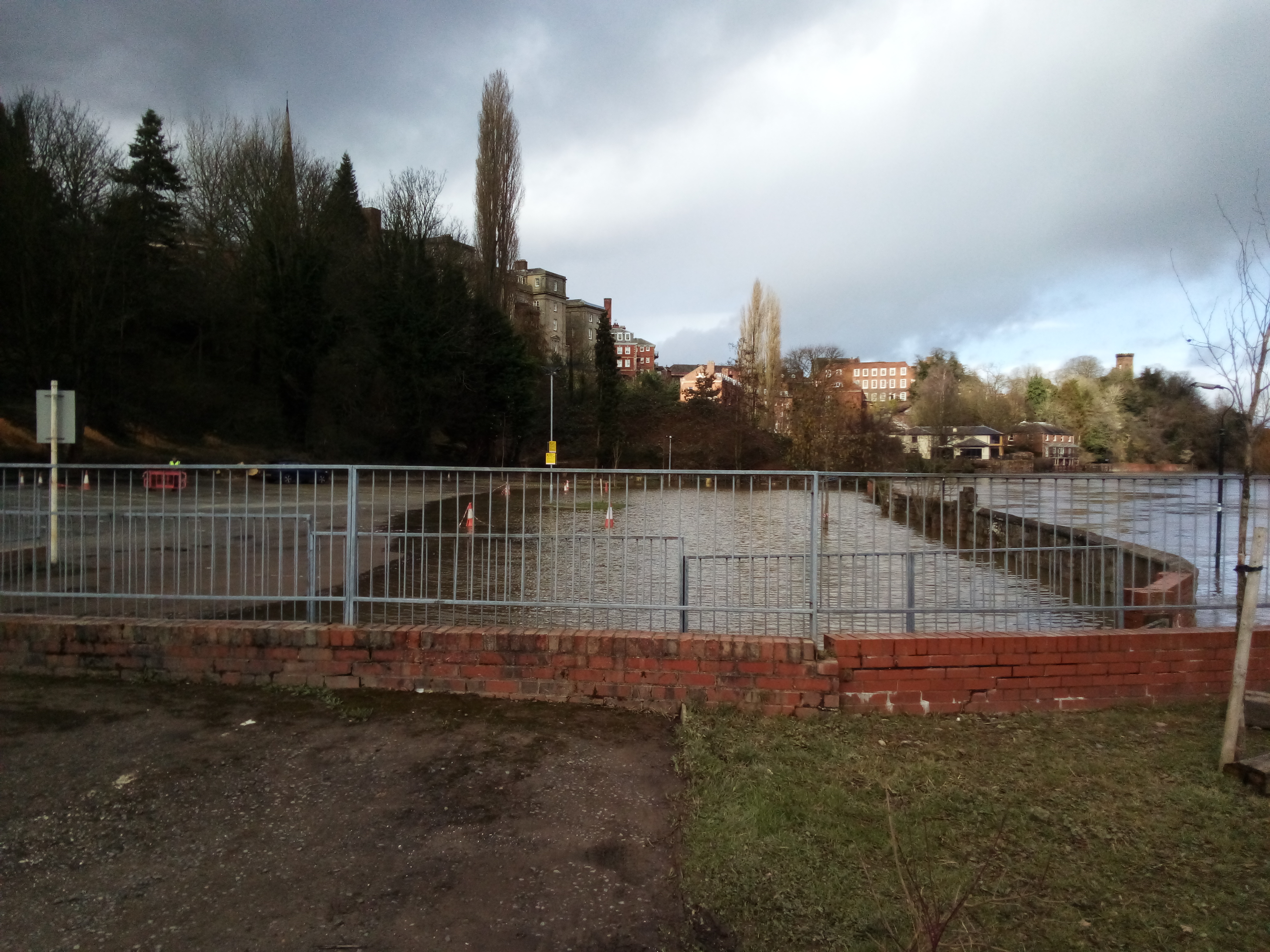 Car park in Shrewsbury half-flooded.